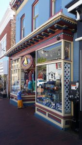 Historic store front with bright colors 