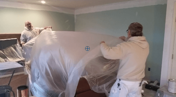 Interior painting contractor Klappenberger & Son protects contents with plastic