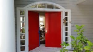red painted door