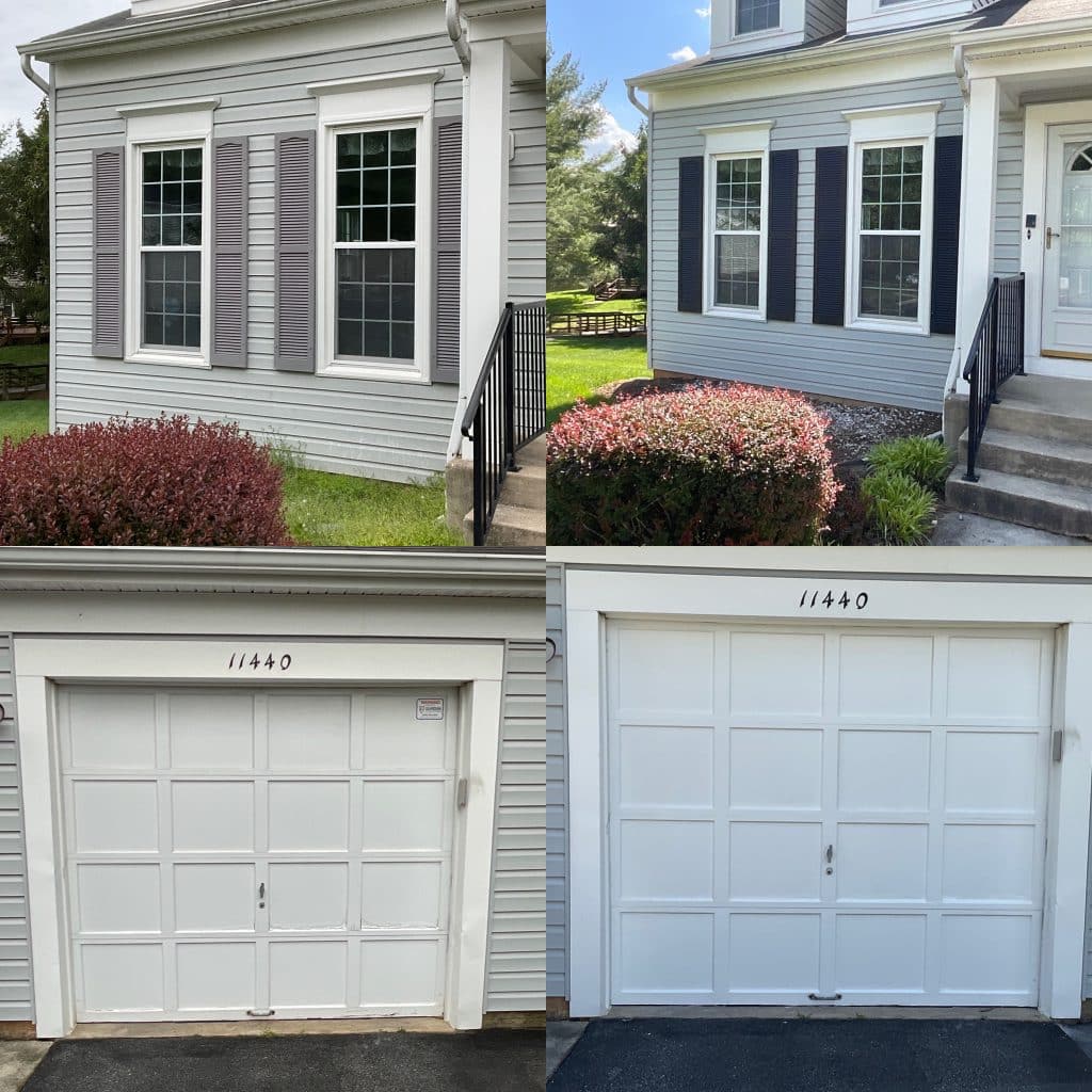 Before and after pictures of painting doors (garage).