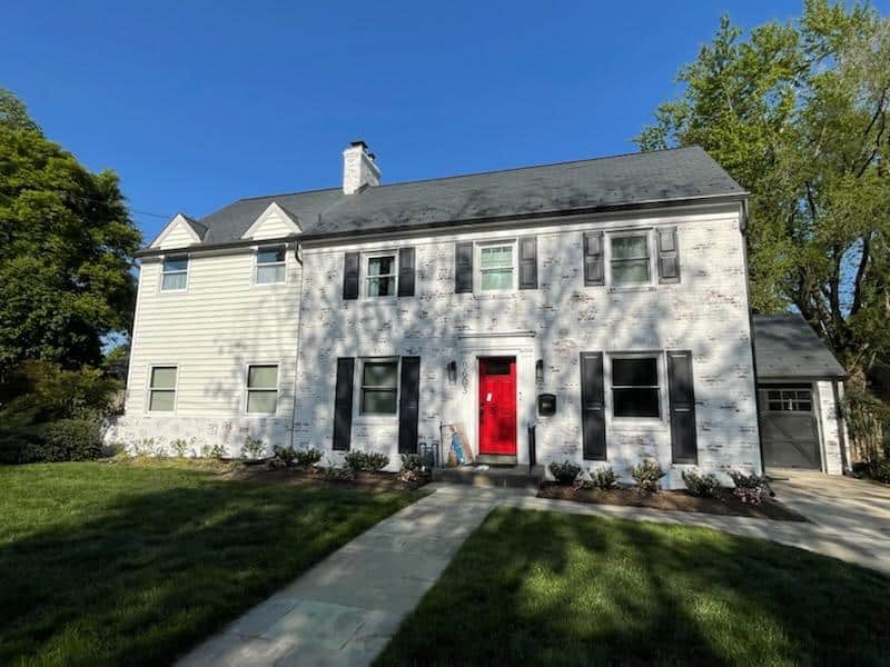 Finshed exterior painting in Arlington with lime wash brick