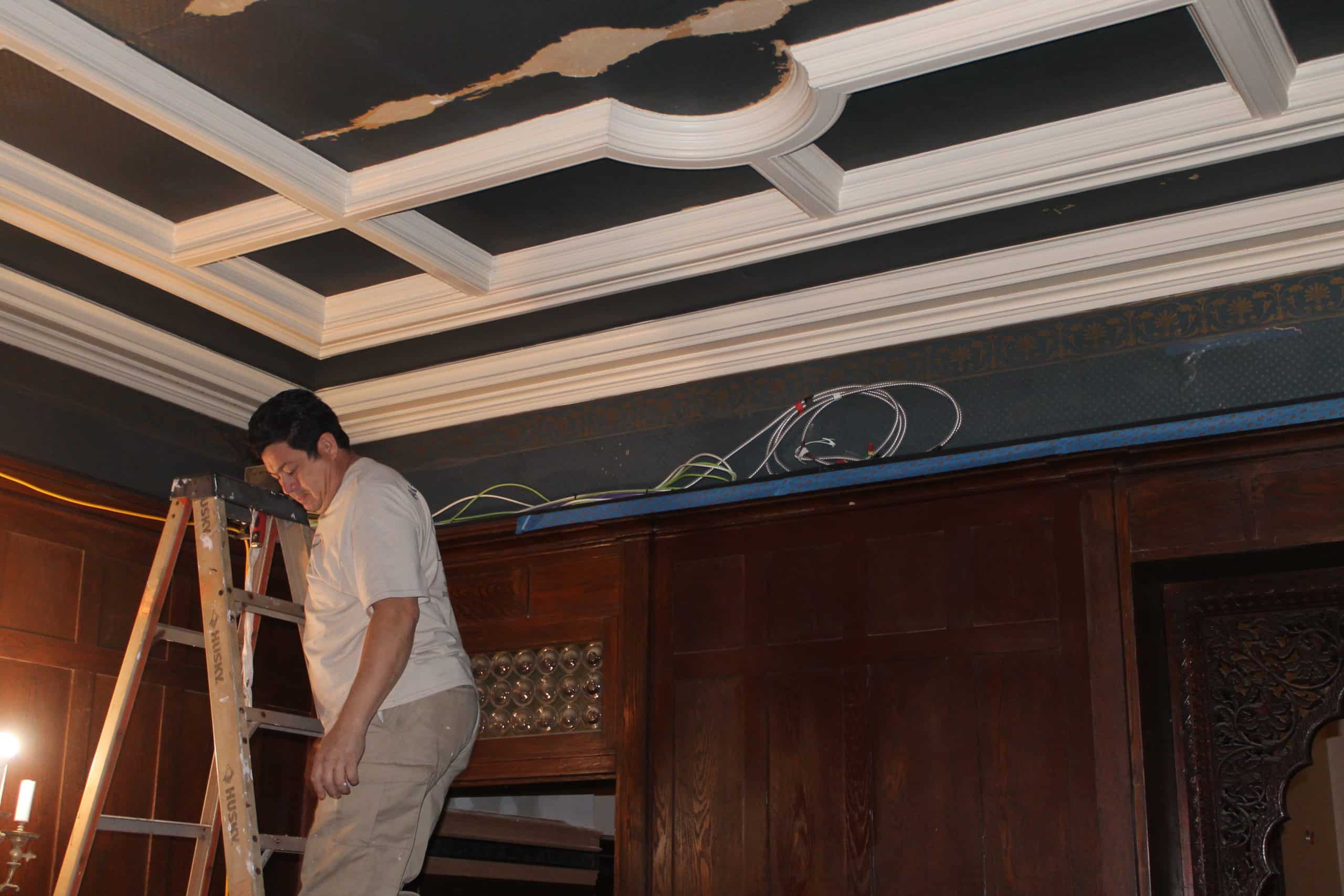 A Painting contractor in Nashville who is painting a coffered ceiling, by Klappenberger & Son