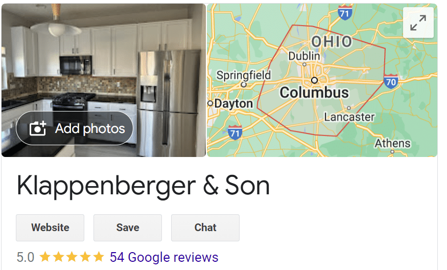 Klappenberger & Son Google reviews in Columbus OH