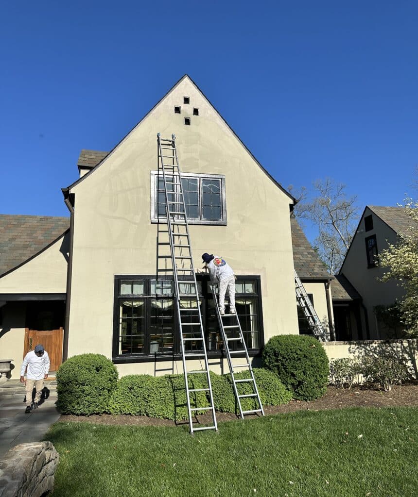 exterior painting contractor in Chevy Chase painting stucco home