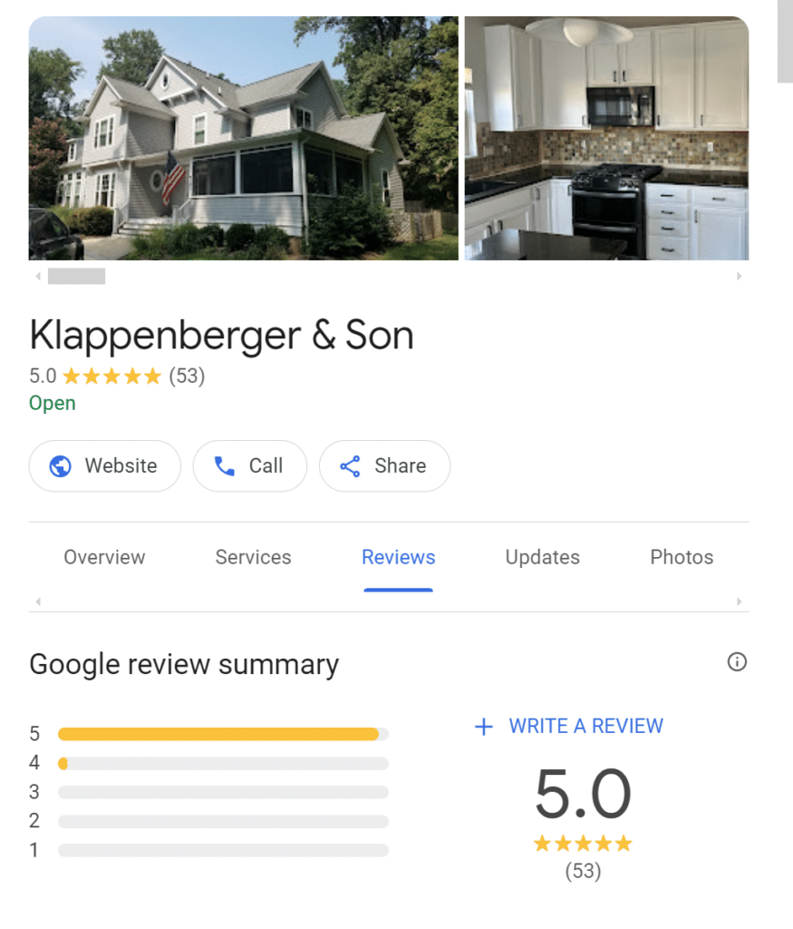 interior painting Company in Columbus Google reviews called Klappenberger