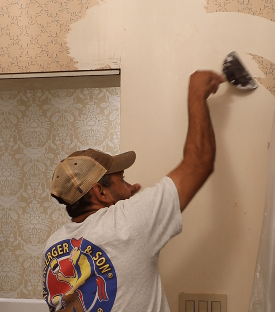 Interior painting in Howard County includes wallpaper removal as shown here by Klappenberger & Son