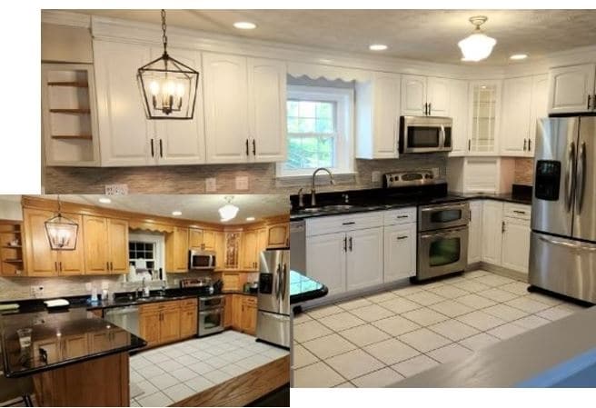 Before and after picture of Painting kitchen cabinets in Westminster