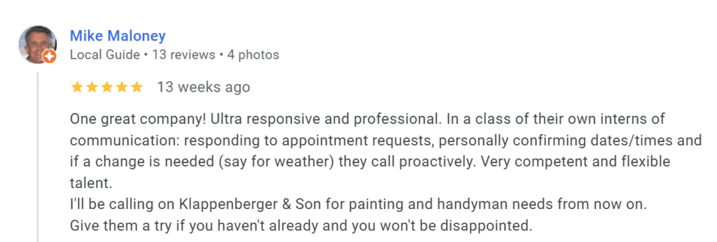 Customer gives review for our Interior House Painters in Nashville