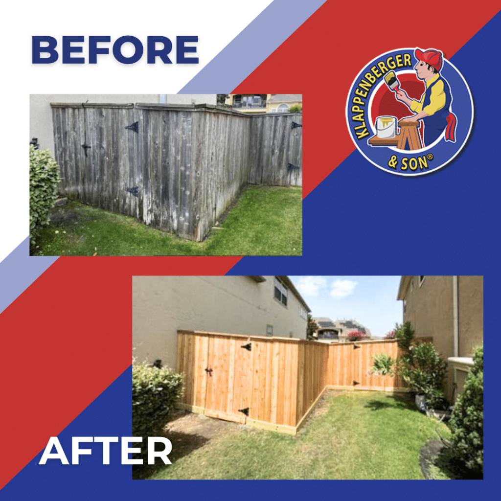 before and after of a fence restoration