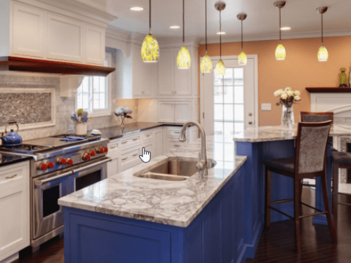 Painting Kitchen Cabinets in Miami is great because it give you an opportunity to choose colors like this colbolt blue for the kitchen Island