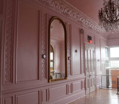 These interior walls were painted with a pink slightly metallic paint.