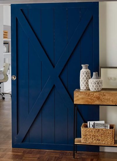 Door Installation like this blue door make functional and beautiful additions to this home