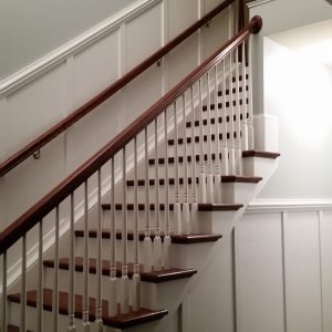 Wanes cote Staircase (2) Wanescote molding was installed on wall and upstairs as well