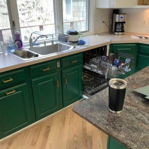 painting kitchen cabinets in Westminster a dark green color