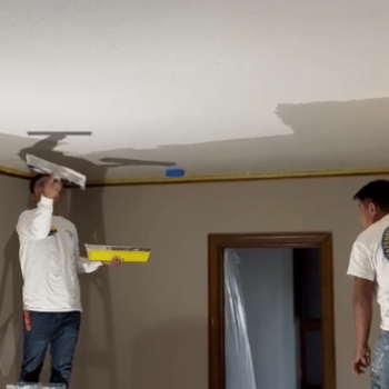 Interior painting in Columbus includes removing popcorn ceiling and spacklling.